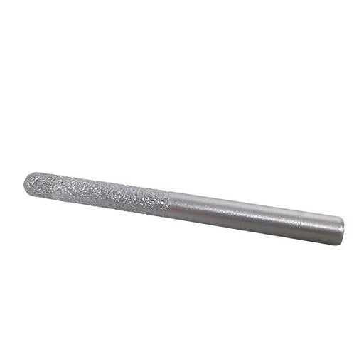 Straight steel shank with a cylindrical diamond coated tip at one end, laid flat