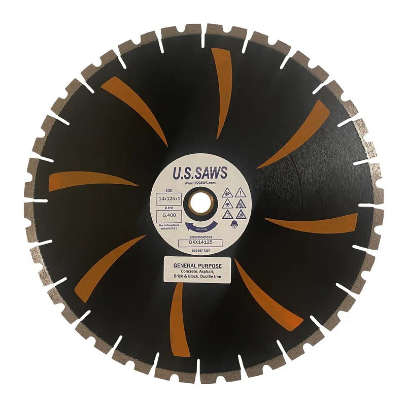 Black multipurpose blade, face view, copper swept segments against the core