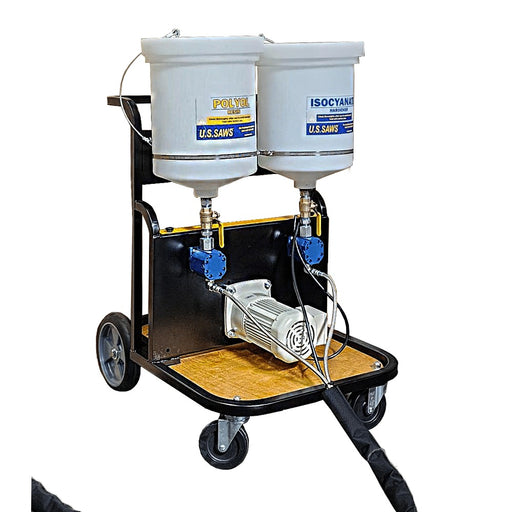 Dual Component Polymer Pump side view on its cart