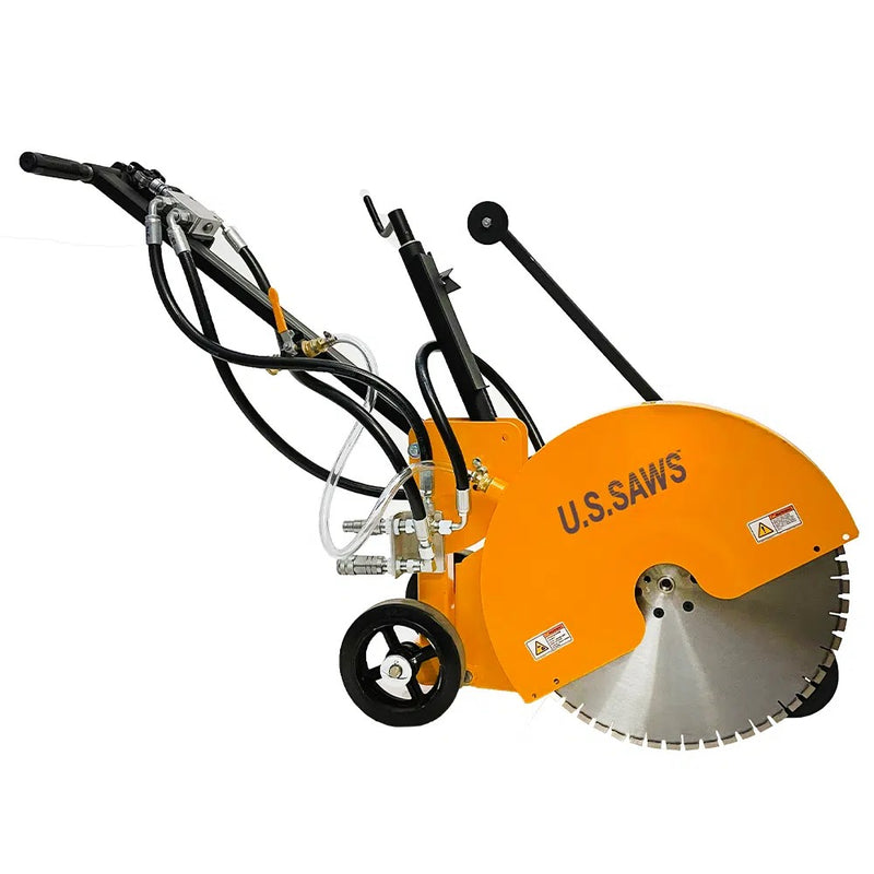 U.S. Saws FSB-150H walk-behind hydraulic saw, side view with hoses
