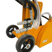 Close view of the FSB-150H flush-face hydraulic fittings and wheels