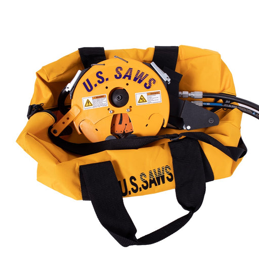 Hydraulic belly saw packed in its storage bag
