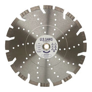 Bare steel blade with tall stepped segments spaced widely around the rim and a ring of cooling holes inside them