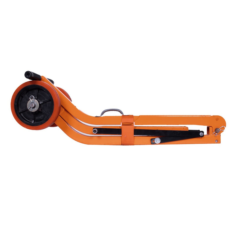Curved steel dolly folded flat for transport