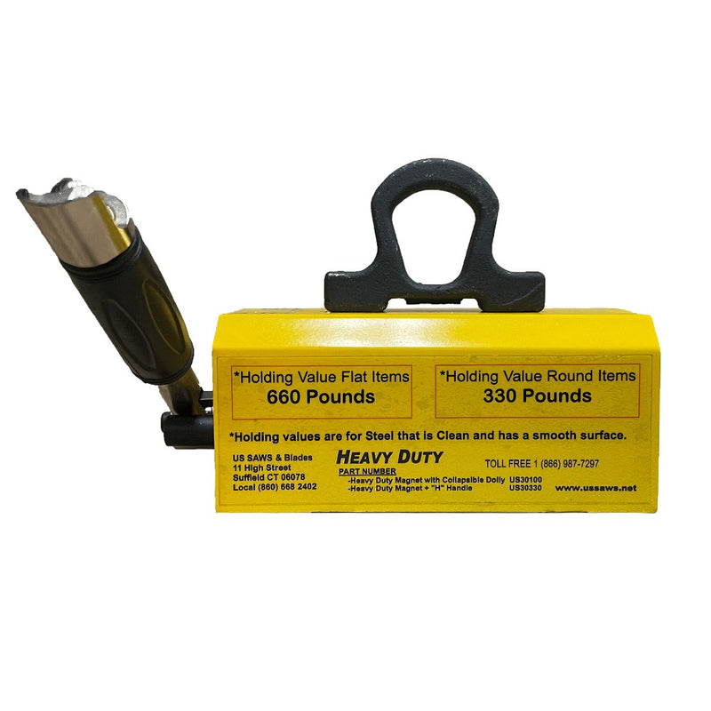 Heavy Duty lifting magnet for the curved steel dolly, holding values labeled