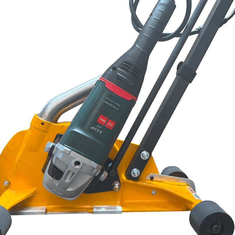 Close view of the Metabo grinder mounted on the Mark-IV bracket