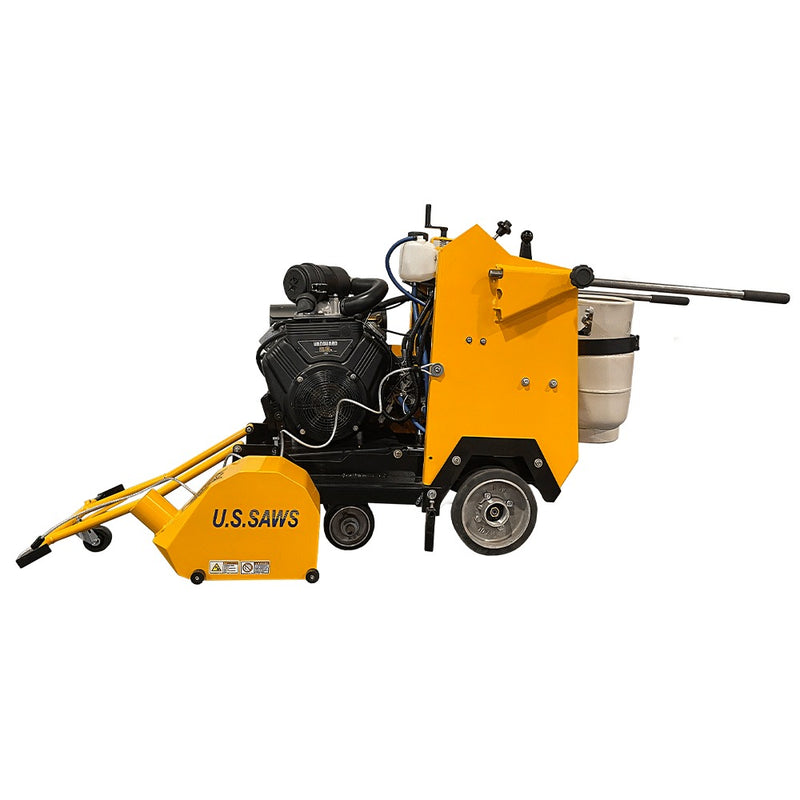 U.S. Saws MC-1000 propane milling machine, front three-quarter view with handlebar extended
