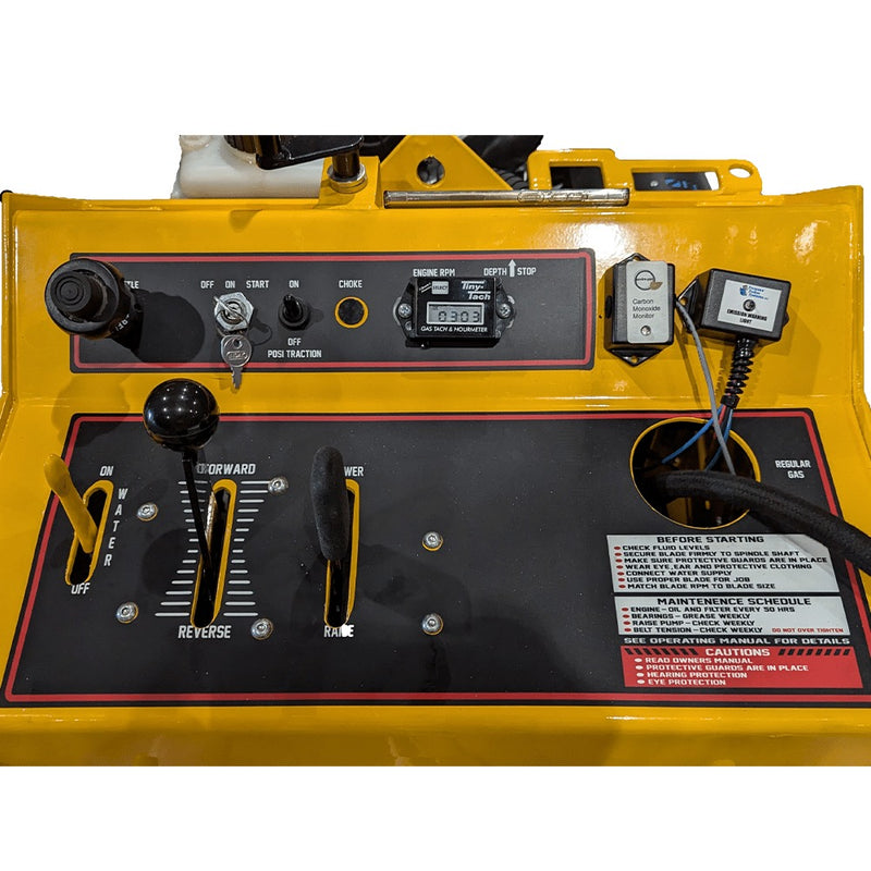 MC-1000 operator control panel with gauges, levers, and CO monitor