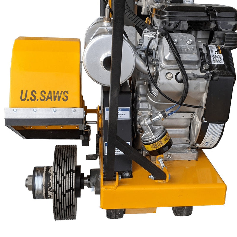 Close view of the MC-800 engine and stacked diamond blade arbor