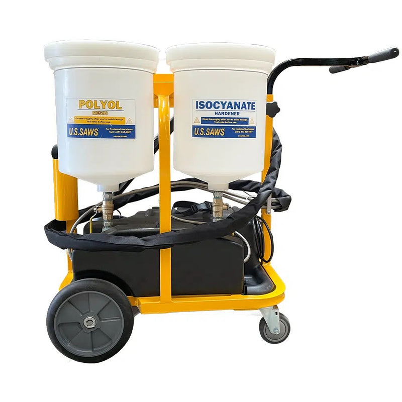U.S. Saws One Man Polymer Pump with two component buckets on the cart