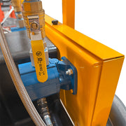 Close view of the One Man Polymer Pump valve and manifold plumbing