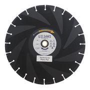 Dark pipe cutting blade, full face view, swept curved segments running to the rim