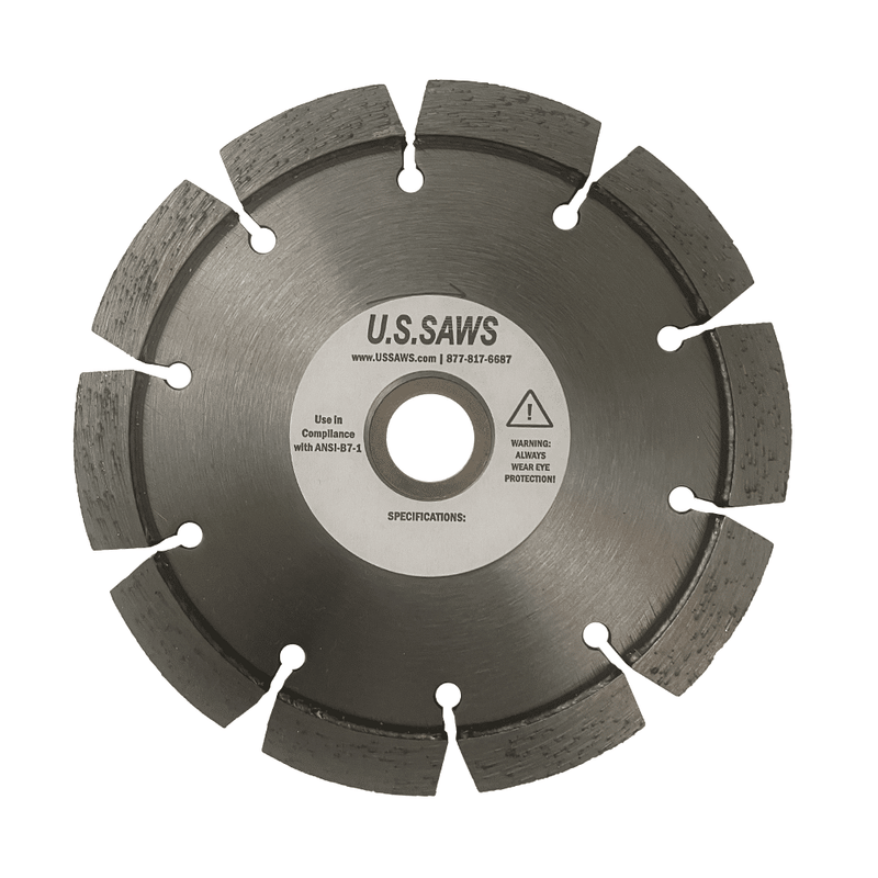 Small diamond blade with widely spaced tall rim segments and a plain steel core, U.S.SAWS hub label at the centre