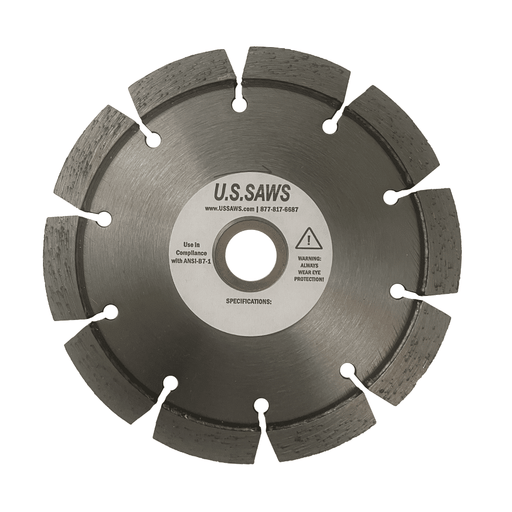 Small diamond blade with widely spaced tall rim segments and a plain steel core, U.S.SAWS hub label at the centre