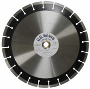 Diamond blade seen square on, dark rim segments separated by narrow gullets around a polished core