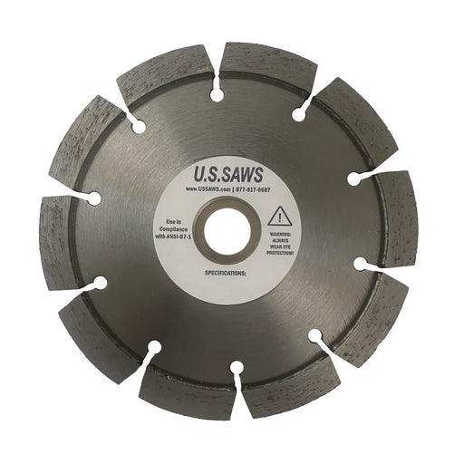 Small diamond blade with widely spaced tall rim segments and a plain steel core, U.S.SAWS hub label at the centre