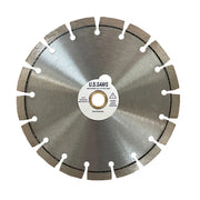 Diamond blade with a close-set segment rim and a brushed core, holes arranged in a ring around the arbor