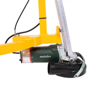 Close view of the Metabo grinder and cup wheel mounted on the TC-7 head