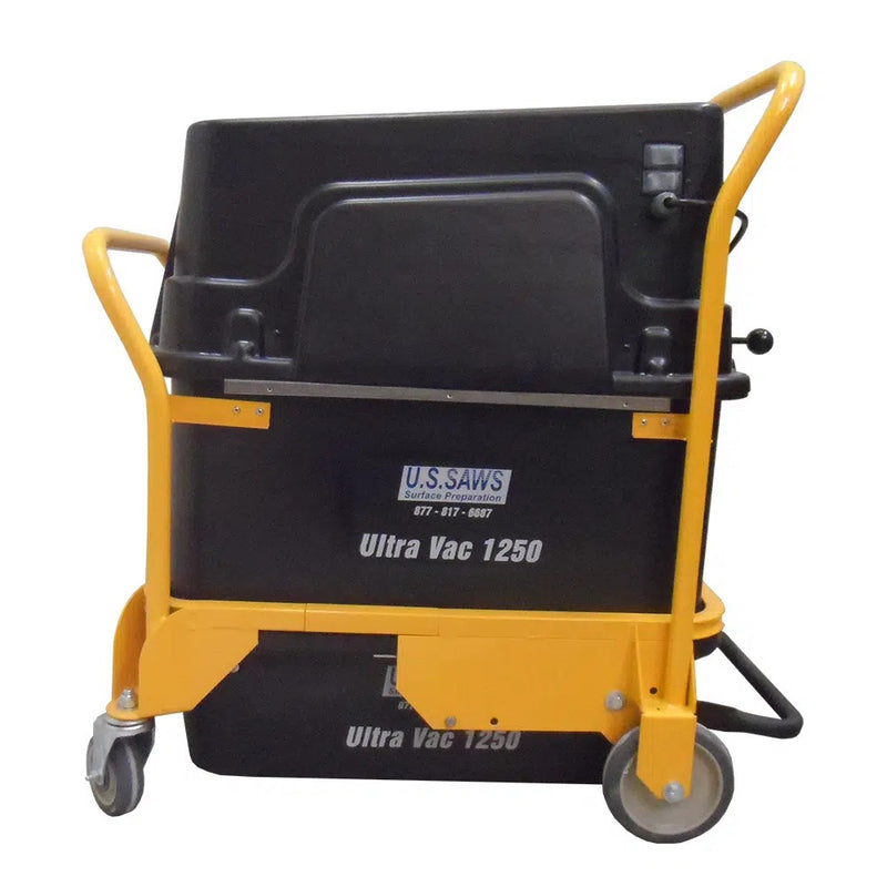 U.S. Saws Ultra Vac 1250 electric dust collector, front view with handle and casters