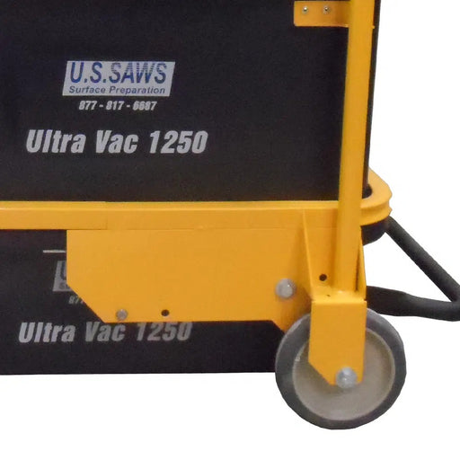 Ultra Vac 1250 side view showing dust bin and rear wheels