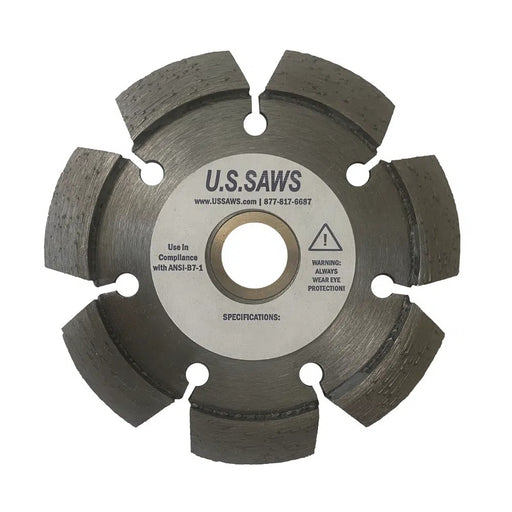 Small steel blade with six tapered segments standing clear of the core and a U.S.SAWS hub label